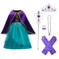 thumbnail image 1 of Frozen 2 Princess Anna Short Sleeve Dress With Detachable Cloak Princess Costume Accessories Girl Purple Dress, 1 of 8