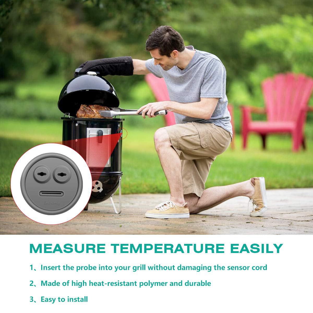 Compatible with Weber 2/4/6/8 Pack Thermometer and Probe Grommet for BBQ Grills 
