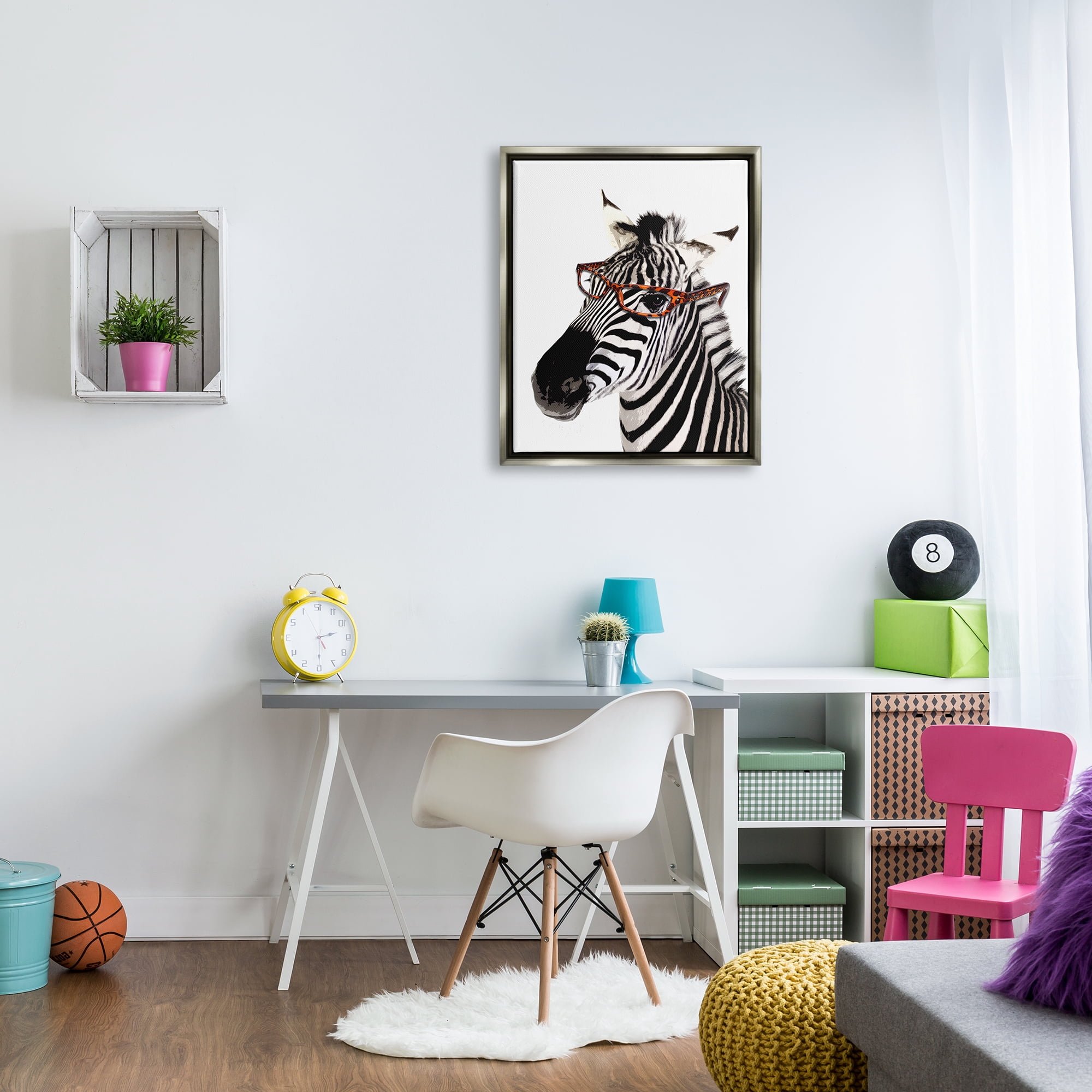 Stupell Industries Zebra Wearing Glasses Animals & Insects Painting Gray Floater Framed Art Print Wall Art, 25 x 31