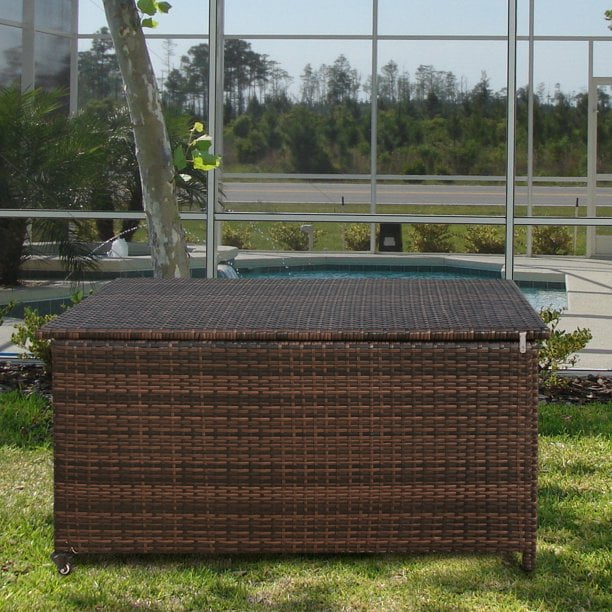 Polar Aurora 150 Gallons Outdoor Storage Wicker Deck Box Waterproof Lockable Container Rattan Porch Poolside Yard Brown Com Polar Aurora 150 Gallons Outdoor, Large Outdoor Storage Box Waterproof