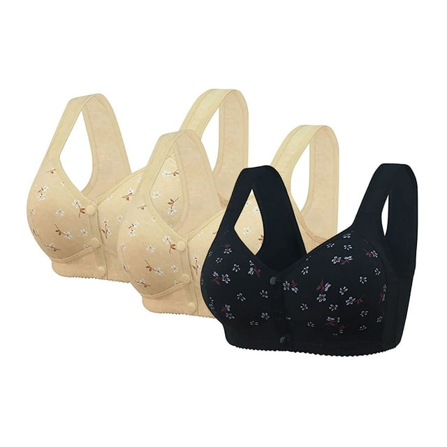 ManxiVoo Womens 3 Piece Summer Bras Set Front Closure Wireless Comfort Full Support Wide Band Everyday Wear 38 Size