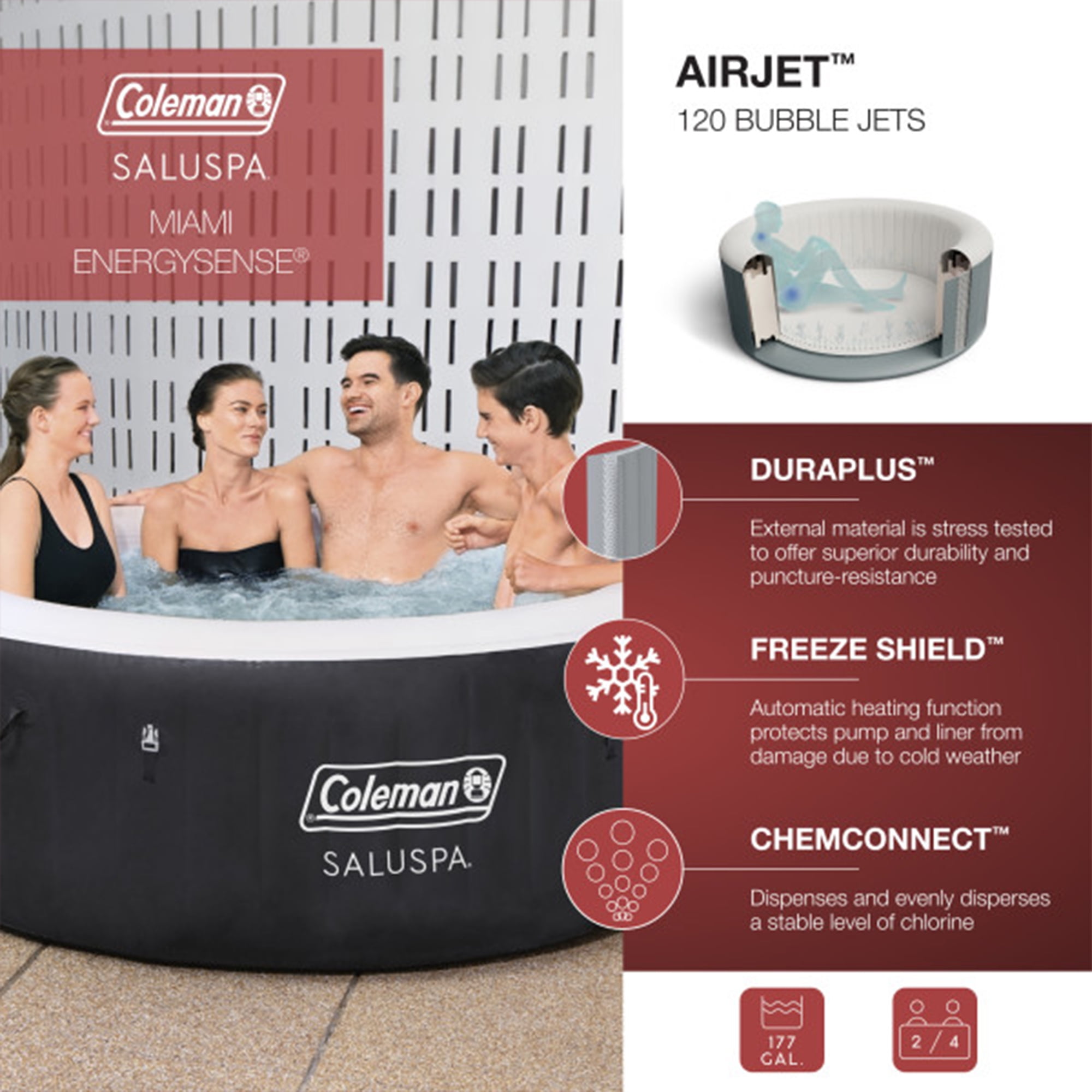 Bestway Coleman Miami Hot Tub w/2 Pack of Seat & 2 Pillows w/ Pump #P08411