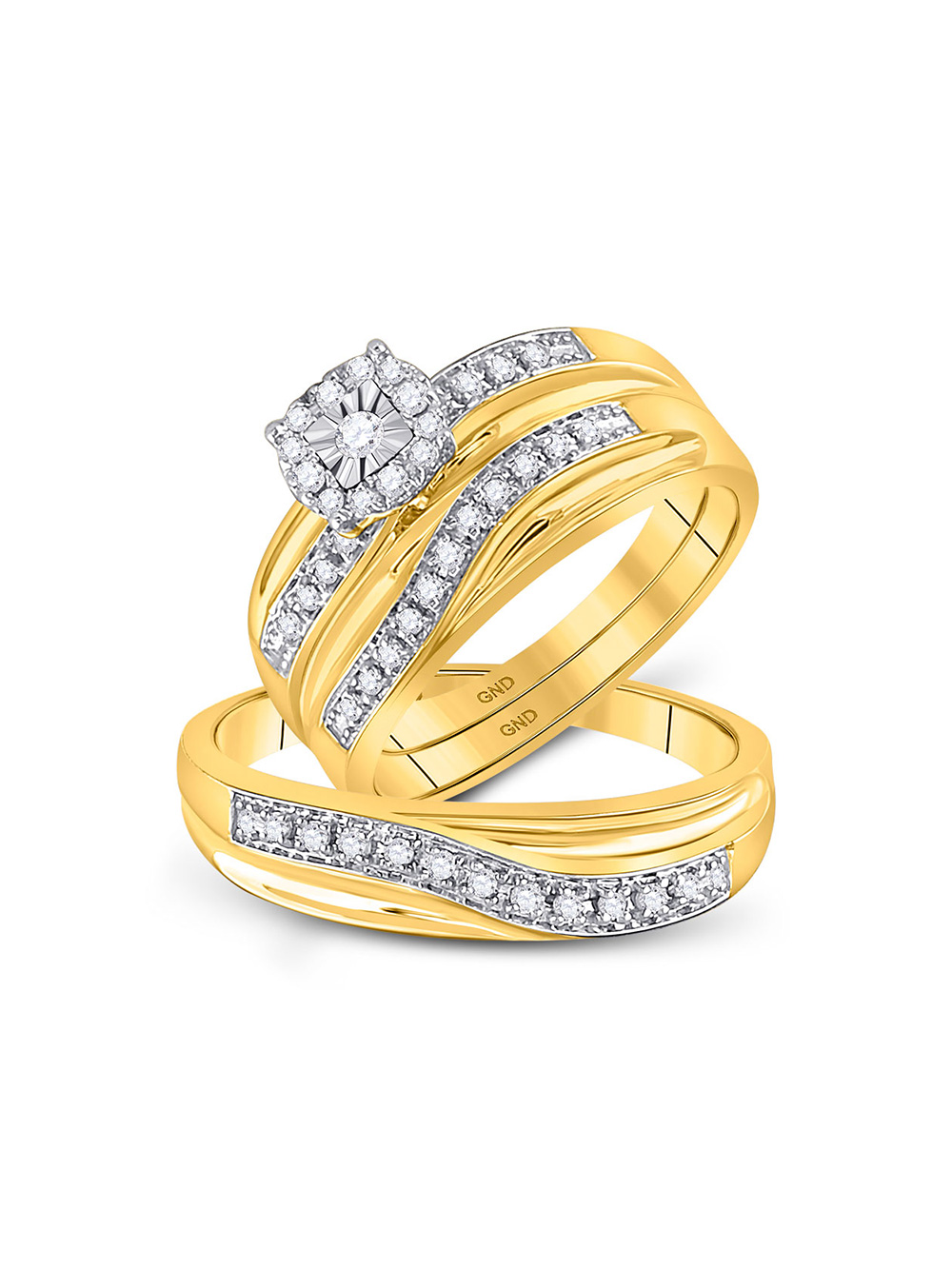 The Jewelry Master 10k Yellow Gold Round Diamond Matching Trio Mens