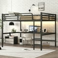 thumbnail image 3 of Metal Queen Size Loft Bed with Power Outlet and LED Lighting, 3 of 16