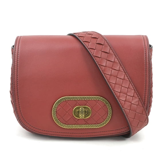 Pre-Owned Bottega Veneta Shoulder Bag Intrecciato Leather Red Women's 90111k (Good)