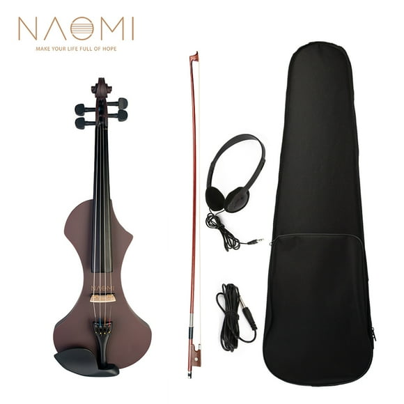 NAOMI NAOMI V1 Series 4/4 Electric Violin with Hand-Carved Solid Wood Body, Brazilwood Bow, Headphones, Audio Cable, and Hard Case in Dark Red