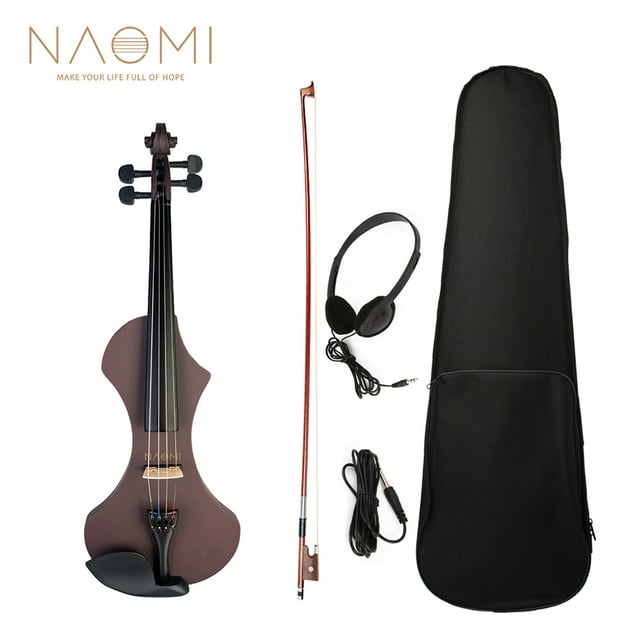 NAOMI NAOMI V1 Series 4/4 Electric Violin with Hand-Carved Solid Wood Body, Brazilwood Bow, Headphones, Audio Cable, and Hard Case in Dark Red