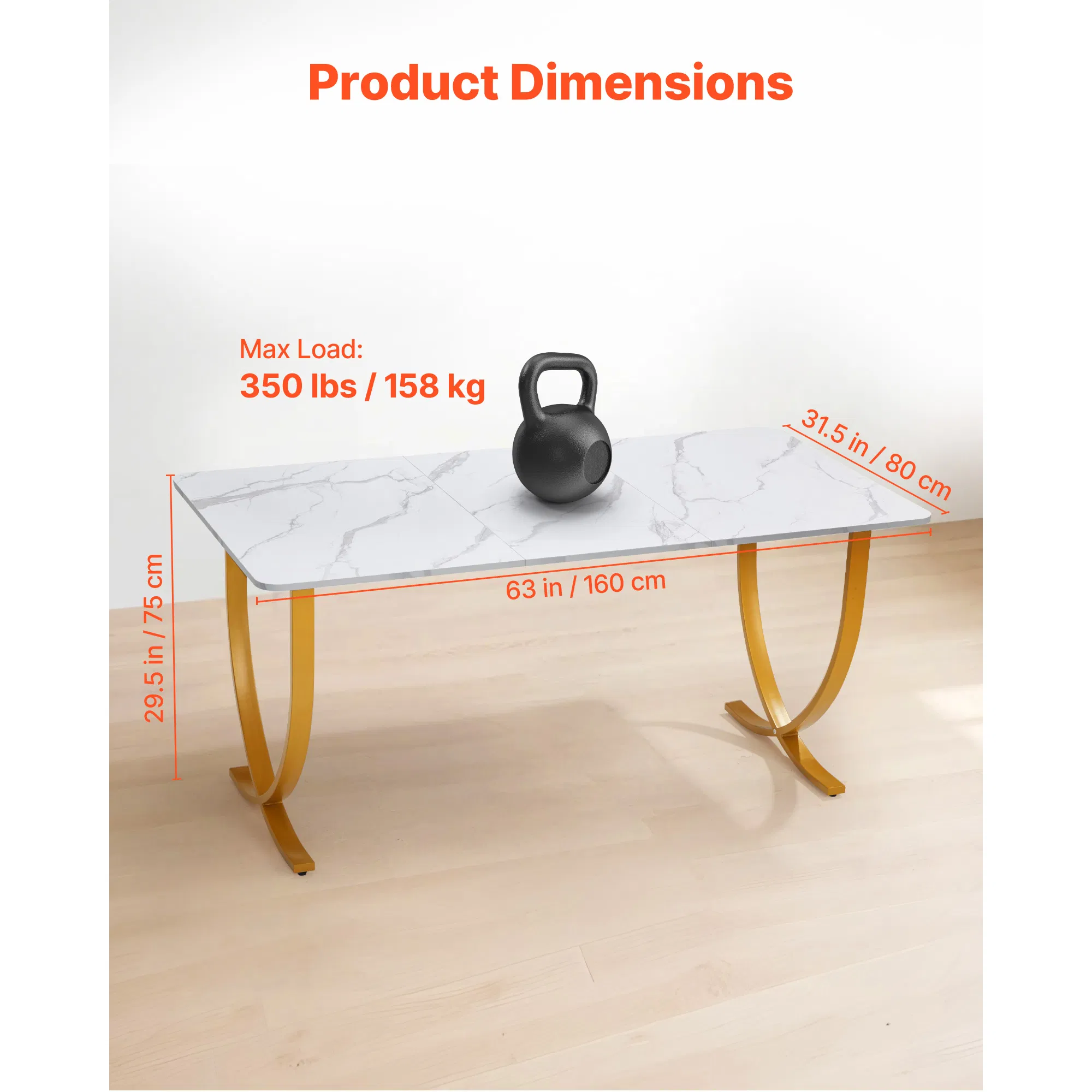 Large White and Gold Executive Desk 63" Wx31.5" D-Modern Office Computer Table for Home Office and Conference Room Furniture