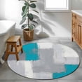 thumbnail image 3 of Round Area Rug 4 Ft, Blue Abstract Washable Non-Slip Circle Carpet for Living Room/Bedroom, Grey Geometric Oil Painting Vintage Gradient Low-Profile Crawling Mats Collection Rugs for Indoor, 3 of 8