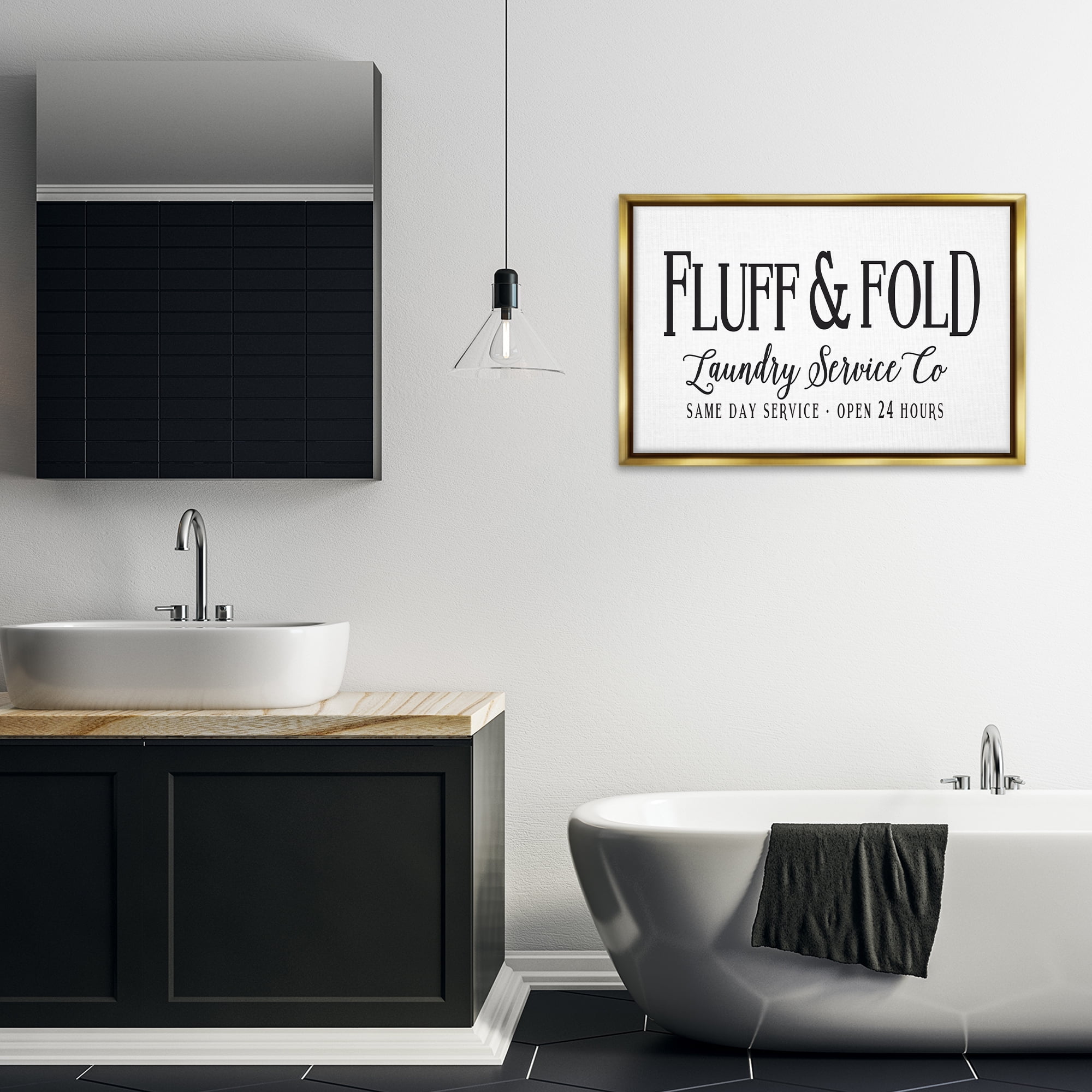 Stupell Industries Fluff & Fold Laundry Bath & Laundry Painting Gold Floater Framed Canvas Art Print Wall Art, 31 x 21
