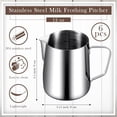 thumbnail image 4 of 4 Pcs Milk Frothing Pitcher Espresso Steaming Pitchers 12 Oz Stainless Steel Milk Frother Cup Milk Frother Steamer Cup,4 * stainless steel cup,Silver, 4 of 7