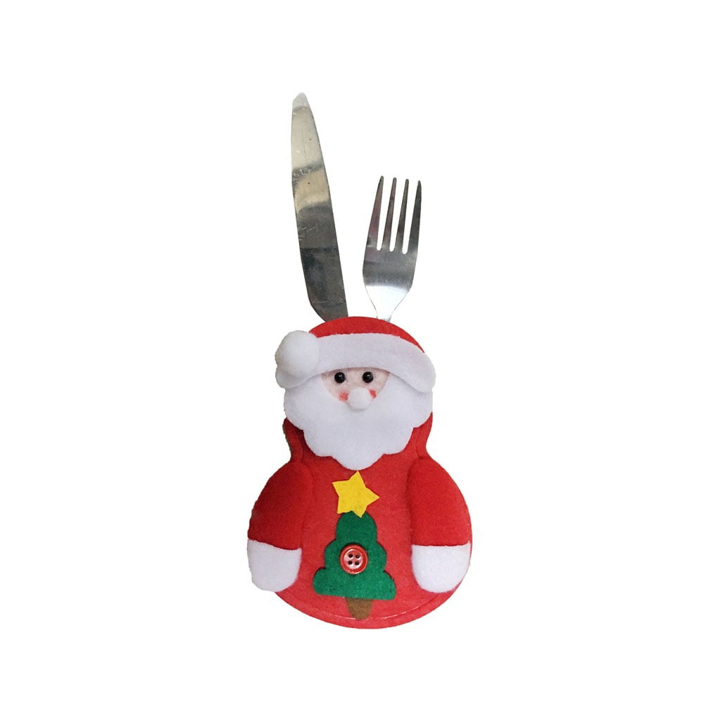 Christmas Dinner Table SANTA CLAUS Xmas Cutlery Tableware Spoon Set Bag Decor