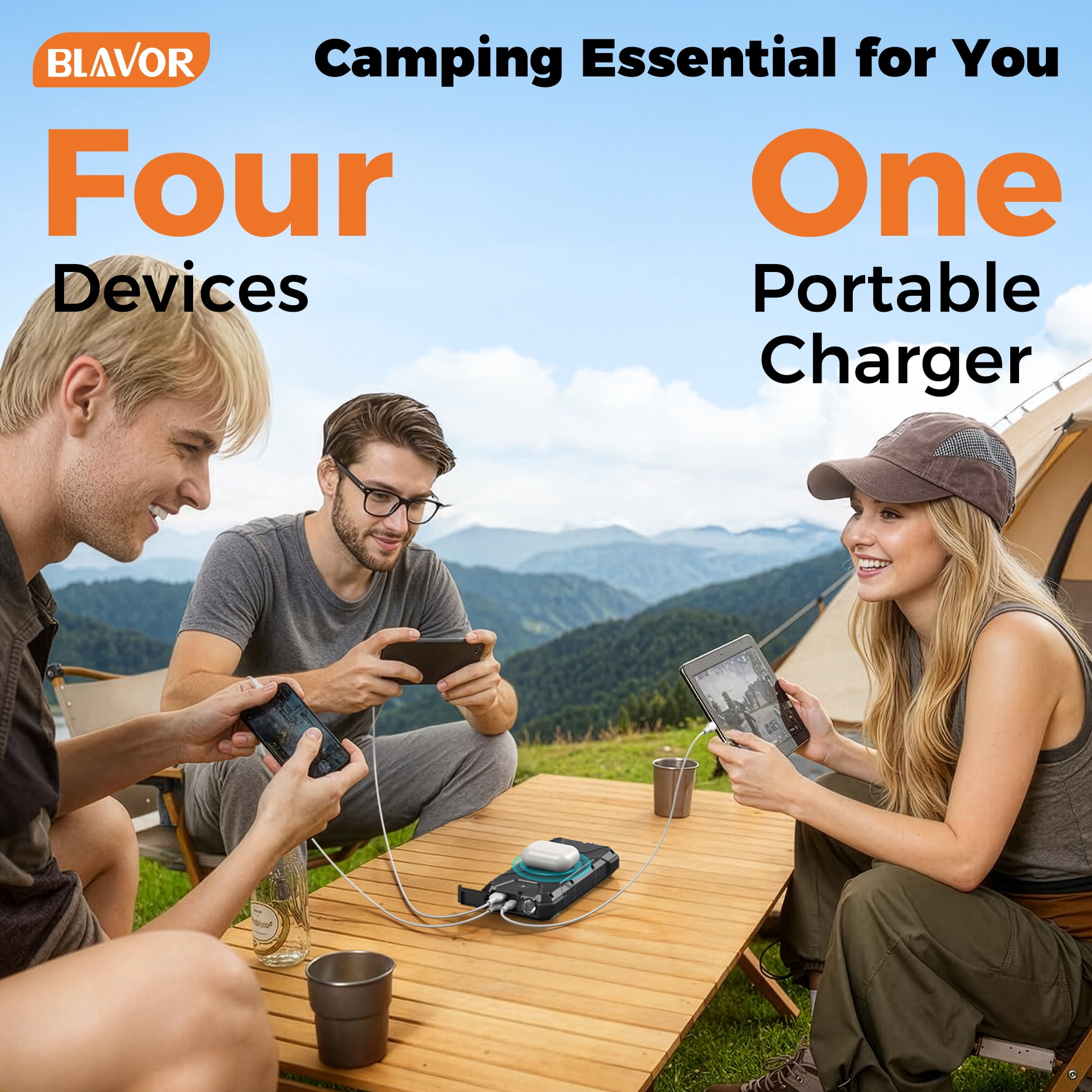 JTDD Solar Charger Power Bank, PD 18W Fast Charging 20000mAh Battery , Portable Solar Powered USB C Charger with Camping Flashlight Compass Carabiner for Cell Phone