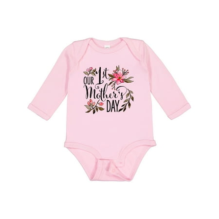 

Inktastic Our First Mother s Day- Pink Flowers Gift Baby Boy or Baby Girl Long Sleeve Bodysuit