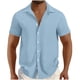 thumbnail image 2 of Playera Elvqul Hombre Azul Claro sin Estampado Playa Manga Corta Solapa Abotonada Algodón, 2 of 6