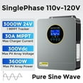 thumbnail image 3 of 3000W Hybrid Solar Inverter, All in One Pure Sine Wave Power Inverter Charger, 24V DC to 110/120VAC, with Built-in 100A MPPT Solar Controller, for On/Off-Grid System Lead Acid Lithium Battery, 3 of 9