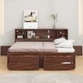 thumbnail image 3 of Euroco Wood Full Size Captain Platform Bed with Storage Headboard, Antique Brown, 3 of 12