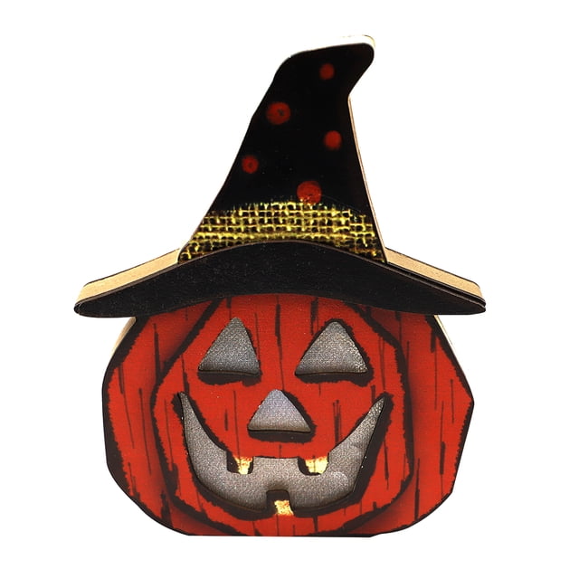 Adorno De Halloween Led De Madera Dibujos Animados Calabaza Linterna Fantasma Fantasmas Suaves Decoración De Calabaza Segura Para Bar Interior De Halloween Sweethay HA012774-00