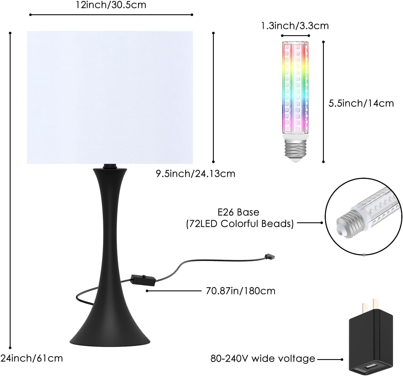 EMIE Modern Set of 2, Smart Bedside Table Lamps with APP Remote Control