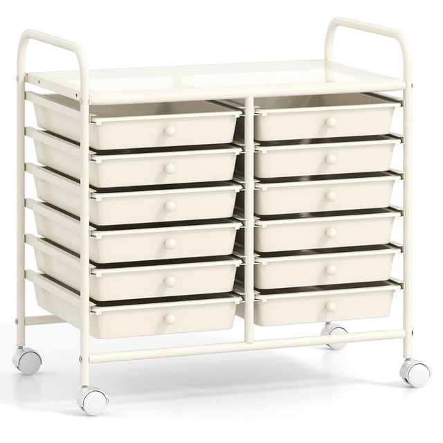 Costway 12 Drawers Rolling Cart Storage Scrapbook Paper Studio Organizer Bins White