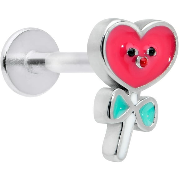 Body Candy 16G 316L Stainless Steel Sweet Happy Heart Lollipop Valentine Labret LipRing Tragus 8mm