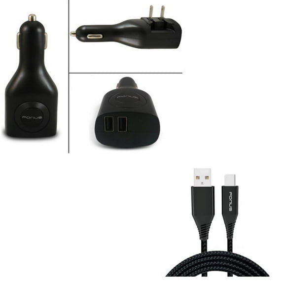 Type-C 6ft USB Cable w 2-Port USB Car Home Charger Z3R for Blackberry KEYone, Key2 LE - BLU G9, Vivo XI Plus 5 - CAT S61 S48c - Coolpad Legacy - Essential Phone (PH-1) - Google Pixel XL 3a XL