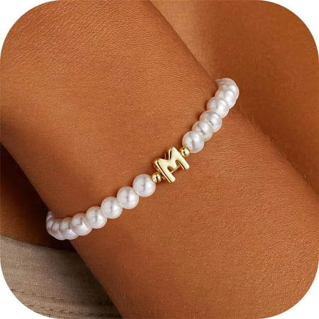 Turandoss Gifts for Girls Kids 6 7 8 9 10 11 12 13 14 15 16 Year Old Girl Birthday Gifts Flower Girl Proposal Gift Initial Bracelets Pearl M Charm Bracelet Jewelry
