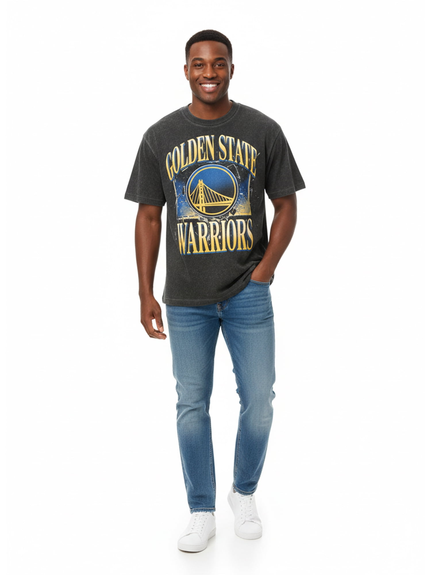 NBA Golden State Warriors Men's & Big Men's Front & Back Boxy Fit Mineral Wash Graphic T-Shirt, Sizes XS–4XLT, 2XB–5XB