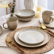 AmorArc Ceramic Dinnerware Sets,Handmade Reactive Glaze Stoneware Plates and Bowls Sets,Highly Chip and Crack Resistant | Dishwasher & Microwave Safe Dishes Set,Service for 8 Set(24pc),Cappuccino