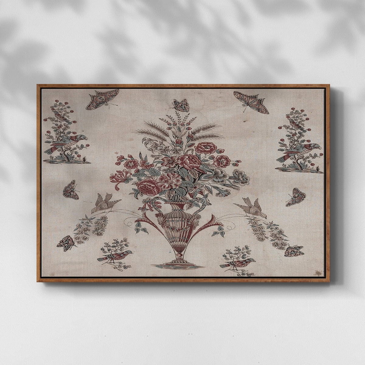 Vintage Abstract Print-V Framed in Walnut Wood Gallery Wrapped Canvas 25 in. x 37 in.