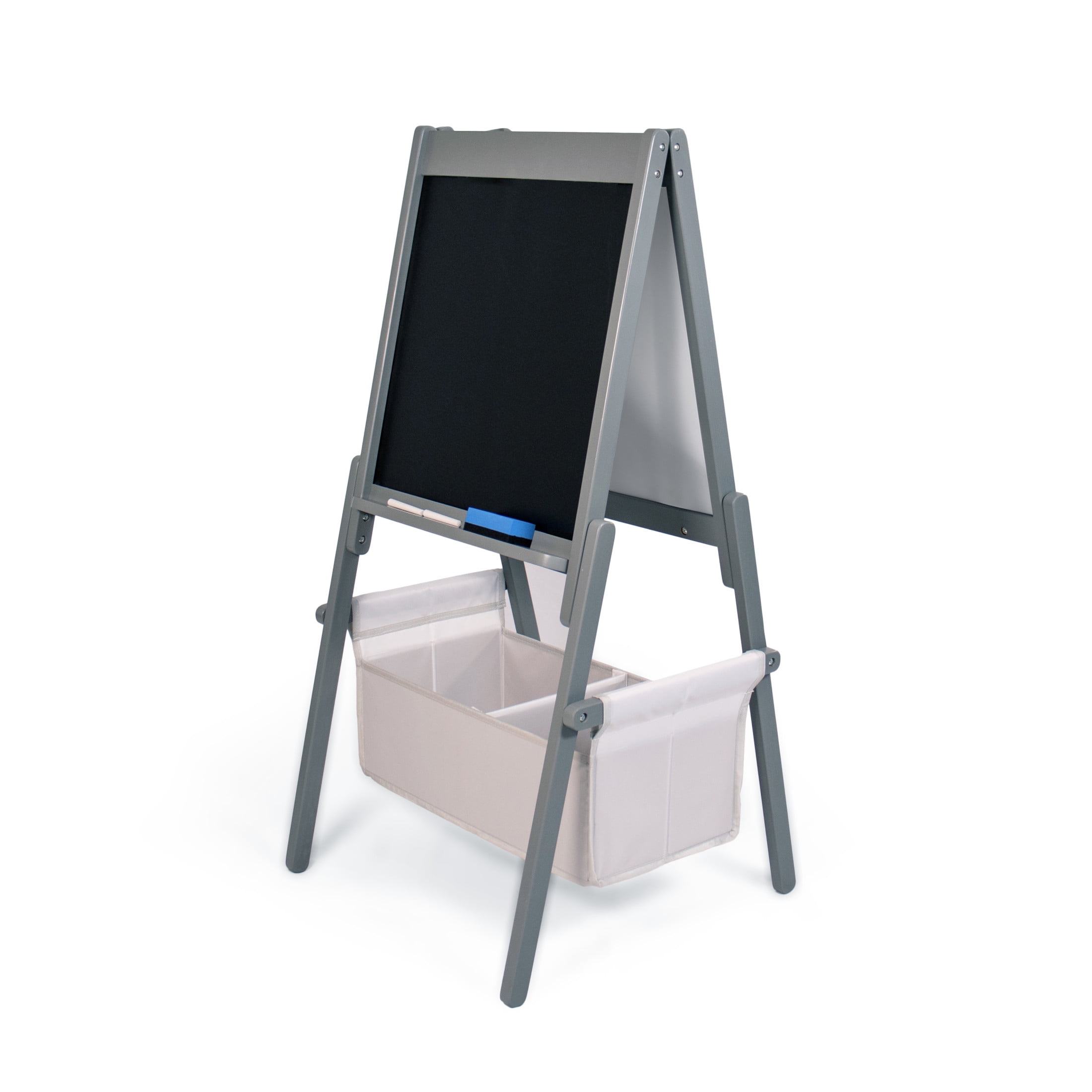 Humble Crew Inspire Kids Chalkboard and Dry Erase Easel with Storage Bins, 1 Paper Roll, 2pc Chalk, and Eraser, Grey