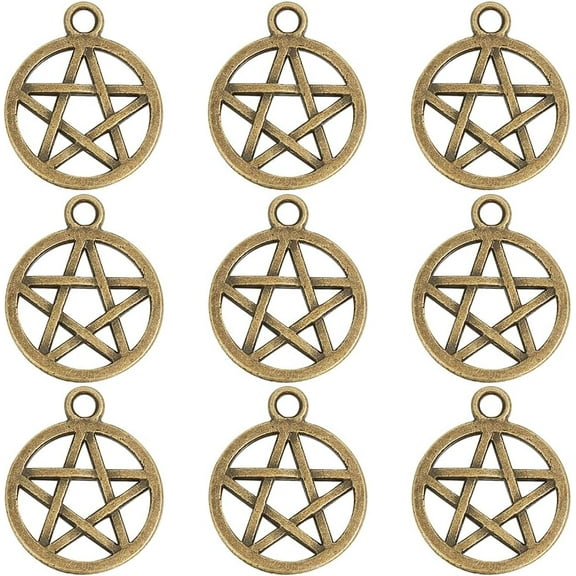1 Box 100Pcs Pentagram Star Charm Star Pendants Witch Protection Lucky Vintage Pentagram Charms for Jewelry Making Accesories DIY Earrings Bracelet Necklace