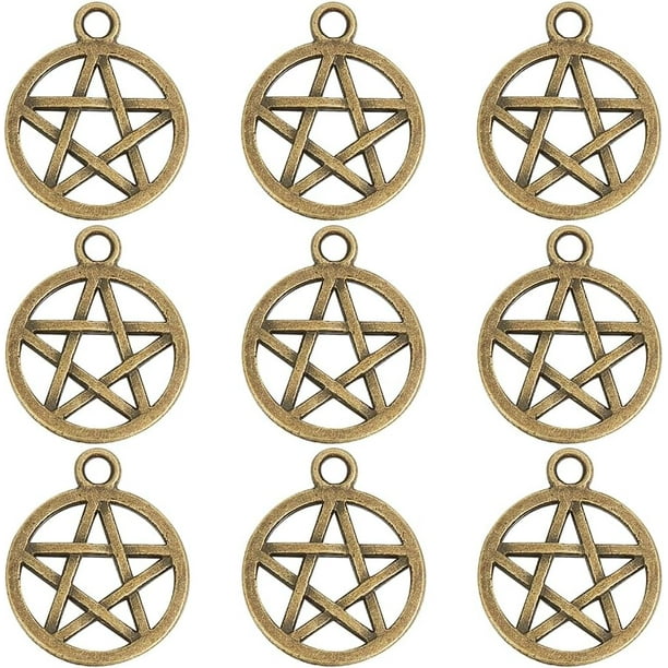 1 caja con 100 dijes de estrella pentagrama, colgantes de estrella, amuletos de la suerte y protección, estilo vintage, para la creación de joyas, accesorios, aretes, pulseras y collares.