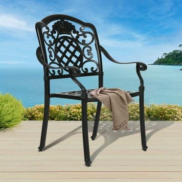 DWVO Set of 2 Cast Aluminum Dining Chairs Durable Solid Construction W/Armrest - Black