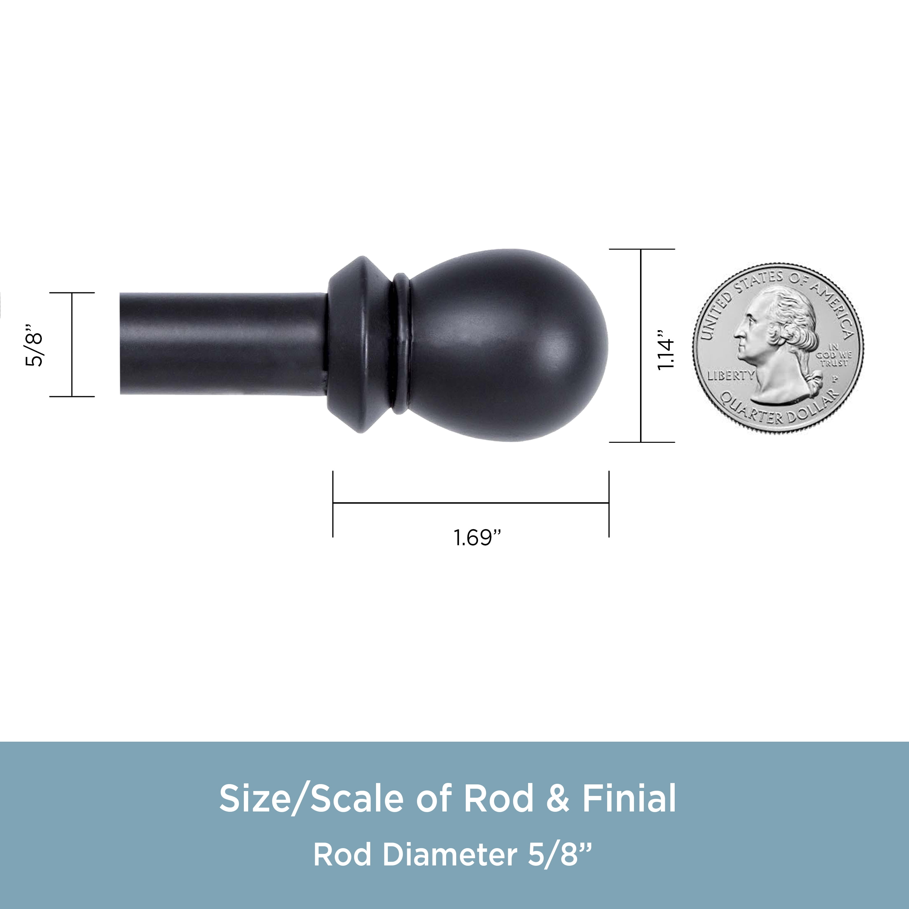 Kenney Scroll Ball Standard Steel Decorative Window Double Curtain Rod, 48-86" Adjustable Length, 5/8" Dia., Black