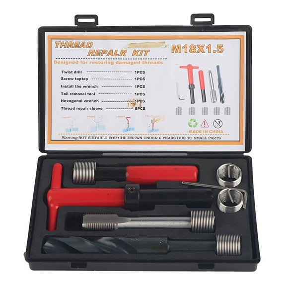 M18x1.5 Thread Repair Tool Set, Stainless Steel Inserts, Drill, Tap,  Wrench
