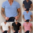 thumbnail image 5 of Men Casual Henley Neck Plain Loose T-Shirt Short Sleeve Muscle Shirts Top Blouse, 5 of 11