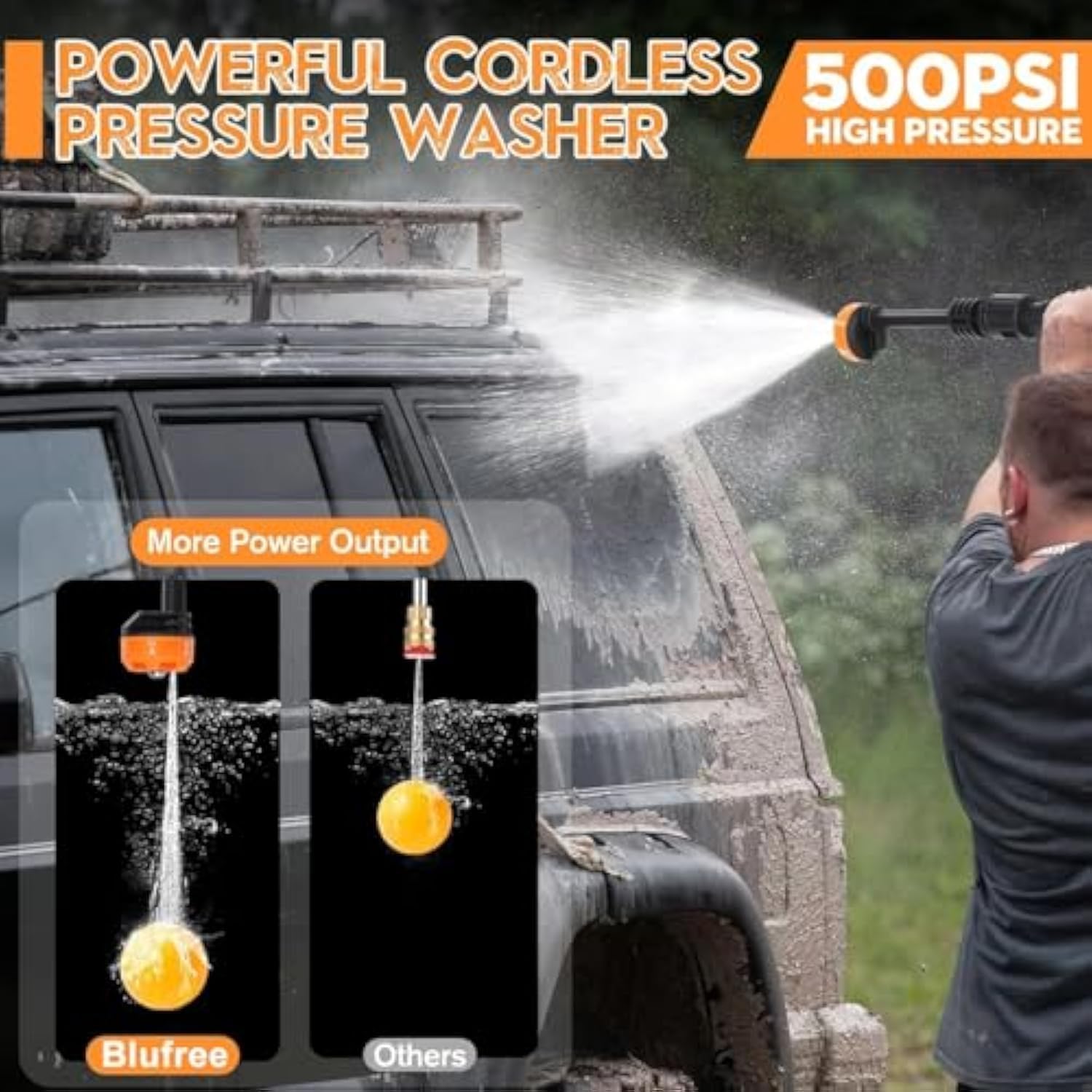 X5 Hand Held Pressure Washer,500 Psi Cordless Pressure Washer With 16ft Detachable Hose For Car, Garden, Floor Washing