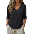 thumbnail image 6 of Black Shirts for Womens 3/4 Sleeve Fall Slim Fit Basic Shirt Layer for Office, 6 of 6