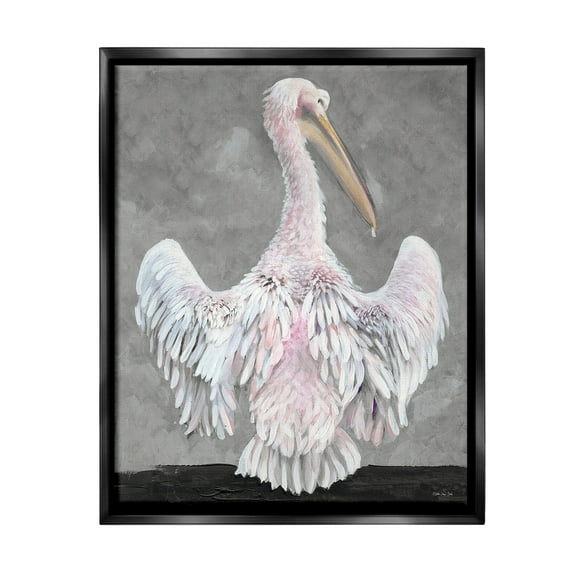 Stupell Industries Pelican Flapping Wings Animals & Insects Painting Black Floater Framed Canvas Art Print Wall Art, 17 x 21