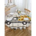 thumbnail image 5 of Farm Truck Round Tablecloth 60 inches Black Plaid Sunflower Car Country Linen Texture Waterproof Oil-Proof Table Cloth Round Table Cover for Holiday Party Picnic Dinner Decor Indoor and Outdoor Use, 5 of 9