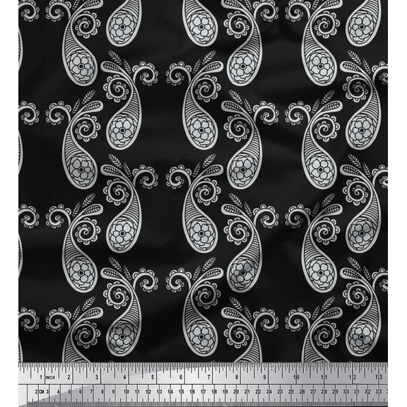 Soimoi Black Cotton Duck Fabric Floral & Paisley Decor Fabric Printed Yard 42 Inch Wide