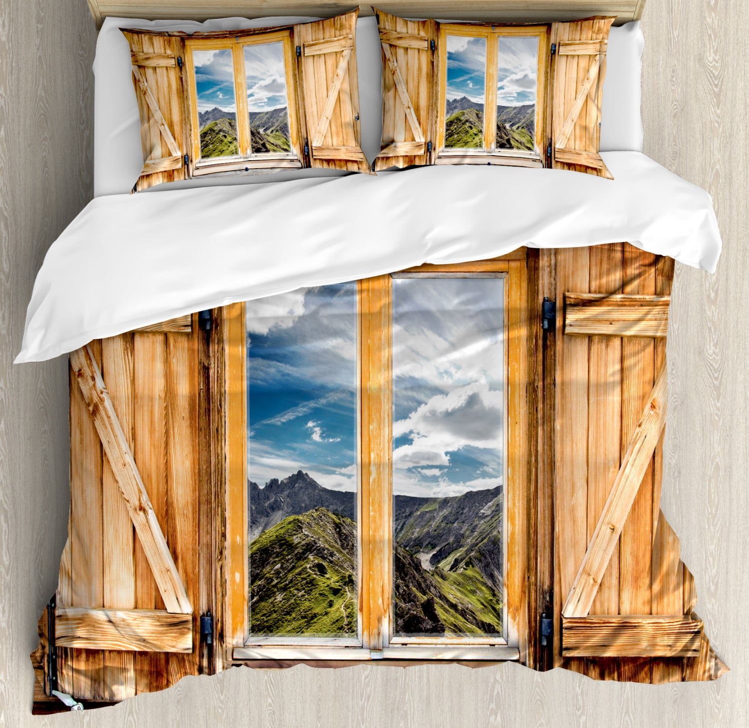 Mountain and Sky View Queen Duvet Cover Set