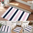 thumbnail image 6 of Pink Navy Blue Striped Large Area Rugs for Bedroom Living Room, Soft Non Slip Carpet Bedside Rug, Farmhouse Stripe Art Rectangular Floor Cover Kitchen Accent Rug 2'x3' for Dining Room/Office, 6 of 9