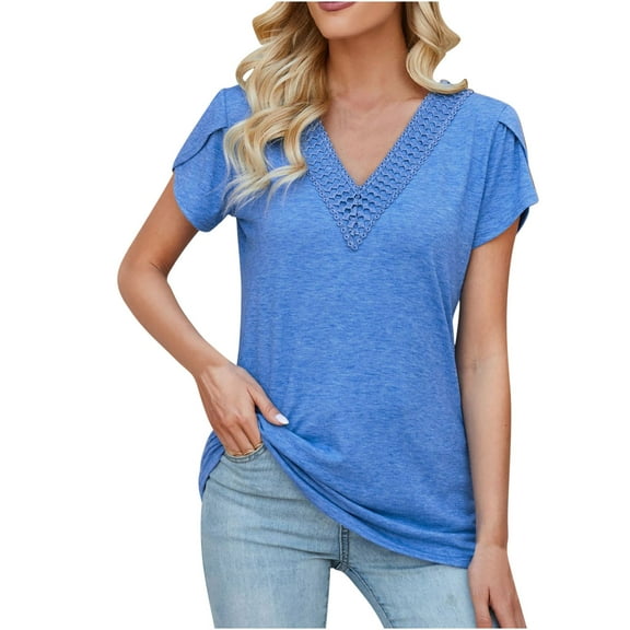 Summer Fashion Plus Size Tops for Womens 2025 Casual V-Neck Sleeve Patchwork Solid Color Loose T-Shirt Top