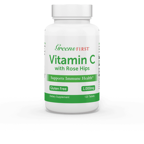 Greens First Vitamin C With Rose Hips 1 Tablets Vitamin C 1 000 Mg Supplement Gluten Free Supplement Immune Antioxidant Support Supplement With 25 Mg Of Rose Hips Walmart Com Walmart Com