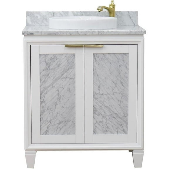 Trento 31" Single Round Sink Solid Wood Vanity in White/White Carrara
