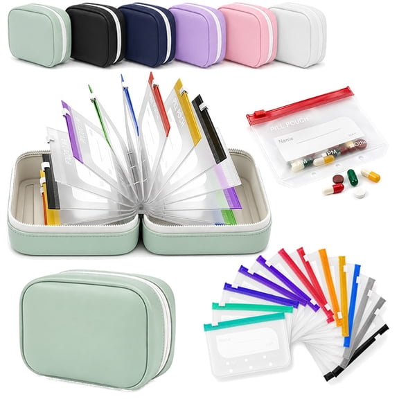 Waterproof Pill Pouch Organizer for Travel,14PCS Color-Coded Bags Inside