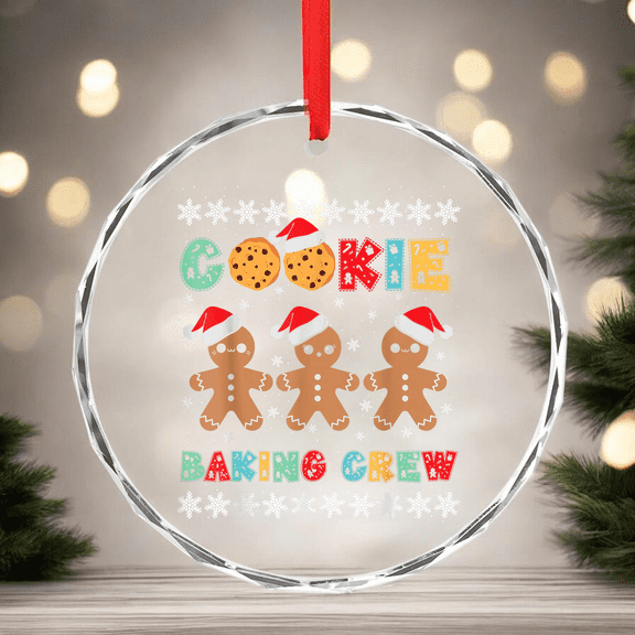 Cookie Baking Crew Gingerbread Men With Christmas Hats CIRCLE GLASS ORNAMENT Home Decor