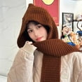 thumbnail image 5 of Winter Warm Elastic Soft Ear Protection Knitted Scarf Hat Fleece Lined Beanie Hat-brown-Shawl Warm Hats Scarf Wrap, 5 of 5